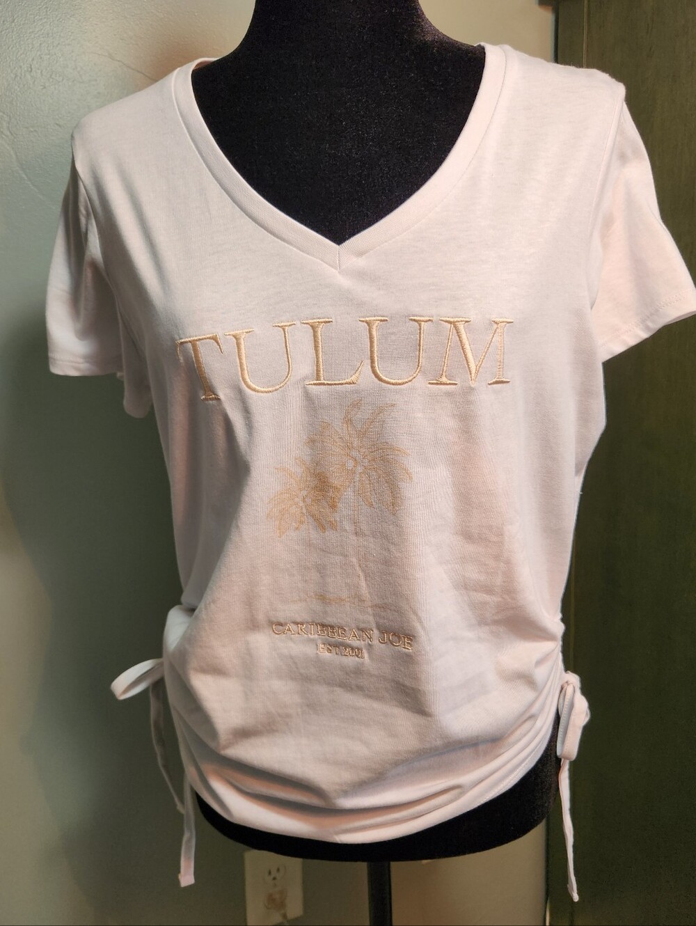 Caribbean Joe White V-Neck Tulum Tee with Side Ties
